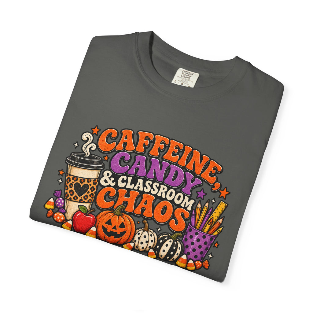 Caffeine, Candy & Classroom Chaos Tee | Halloween Teacher Shirt