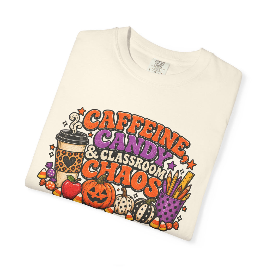 Caffeine, Candy & Classroom Chaos Tee | Halloween Teacher Shirt