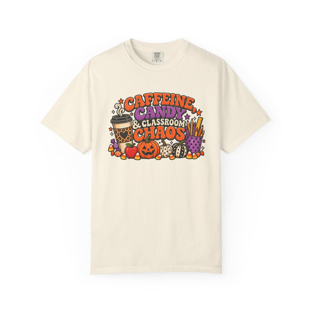 Caffeine, Candy & Classroom Chaos Tee | Halloween Teacher Shirt