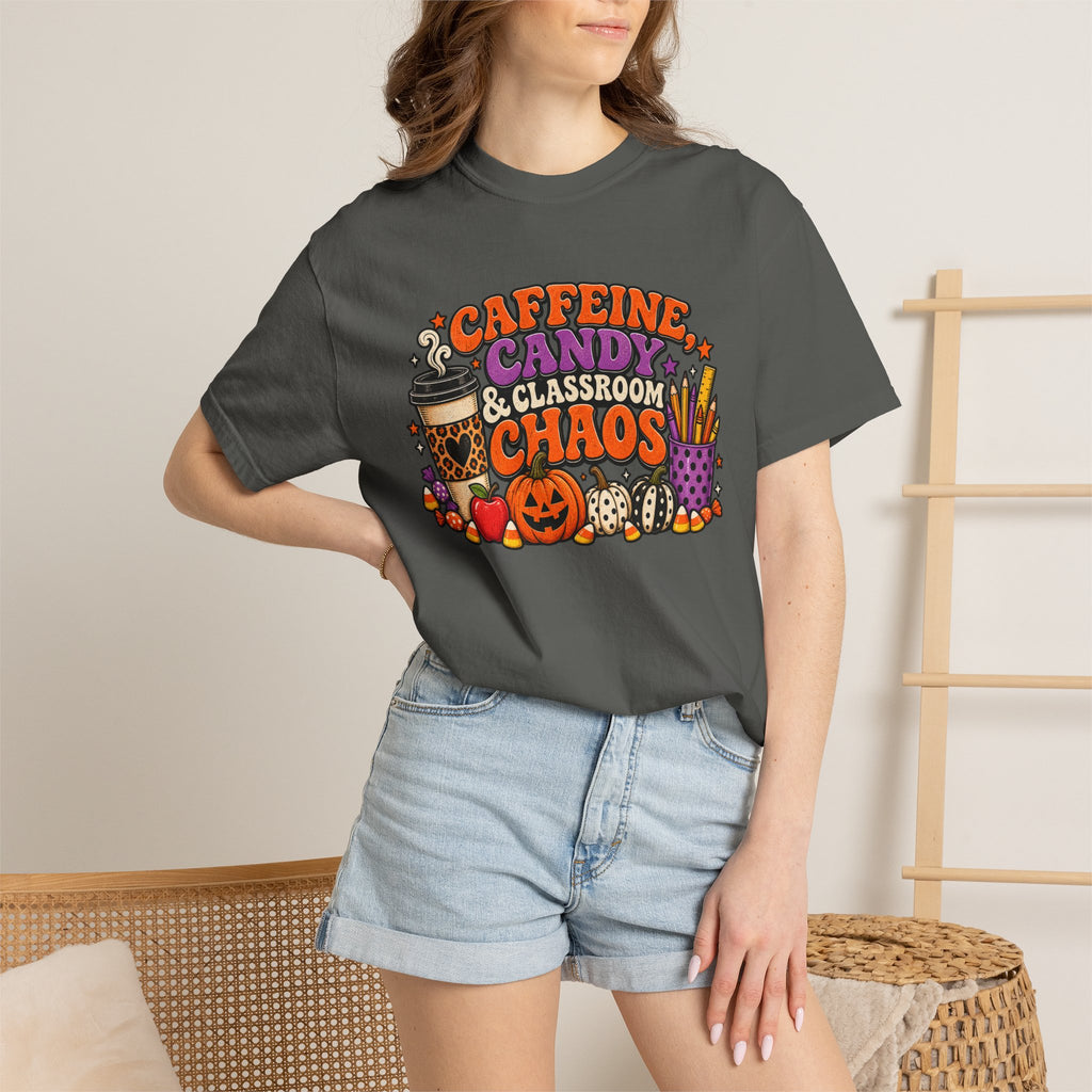 Caffeine, Candy & Classroom Chaos Tee | Halloween Teacher Shirt