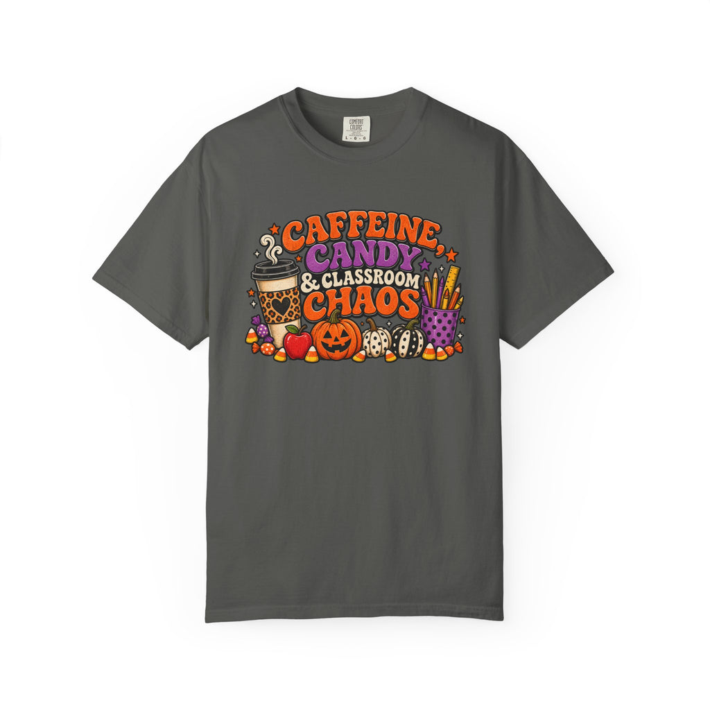 Caffeine, Candy & Classroom Chaos Tee | Halloween Teacher Shirt