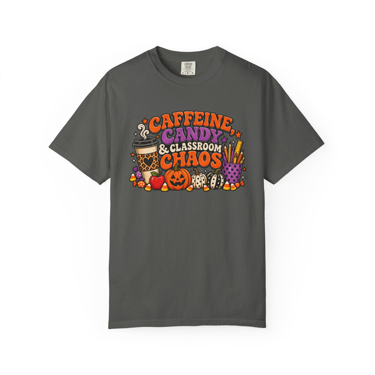 Caffeine, Candy & Classroom Chaos Tee | Halloween Teacher Shirt