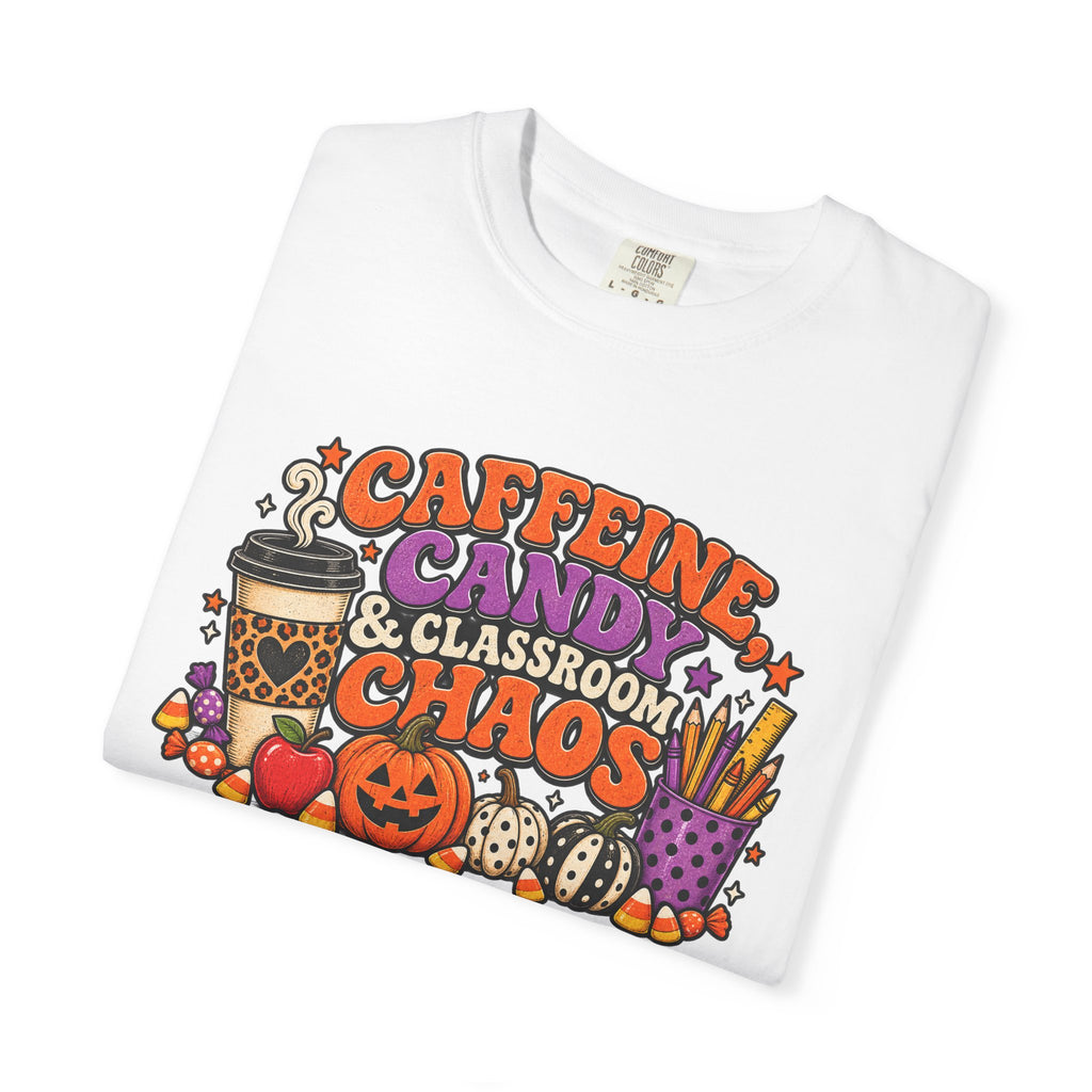 Caffeine, Candy & Classroom Chaos Tee | Halloween Teacher Shirt