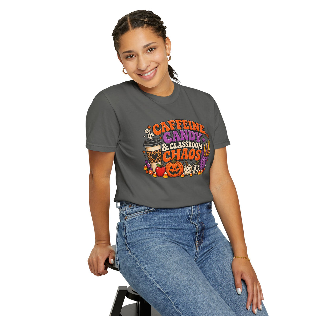 Caffeine, Candy & Classroom Chaos Tee | Halloween Teacher Shirt