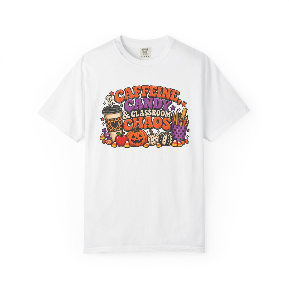 Caffeine, Candy & Classroom Chaos Tee | Halloween Teacher Shirt