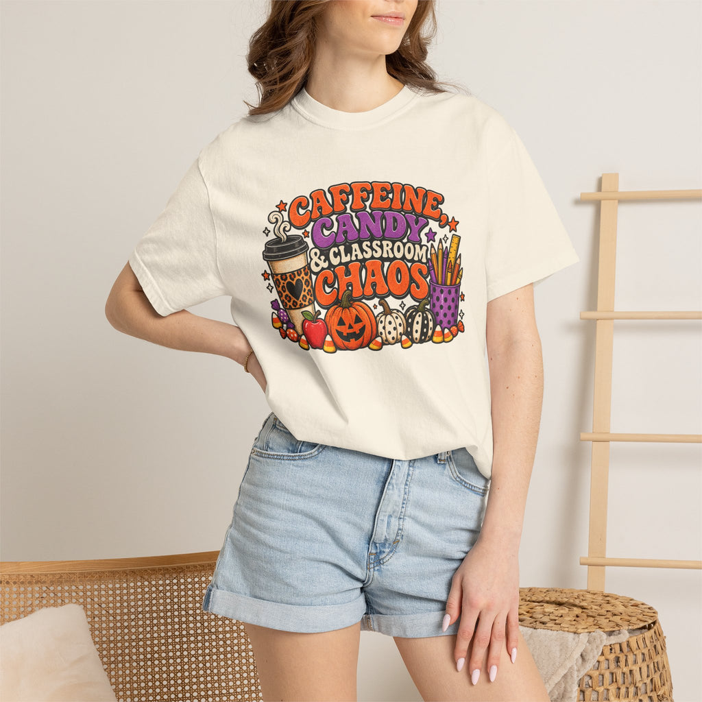 Caffeine, Candy & Classroom Chaos Tee | Halloween Teacher Shirt
