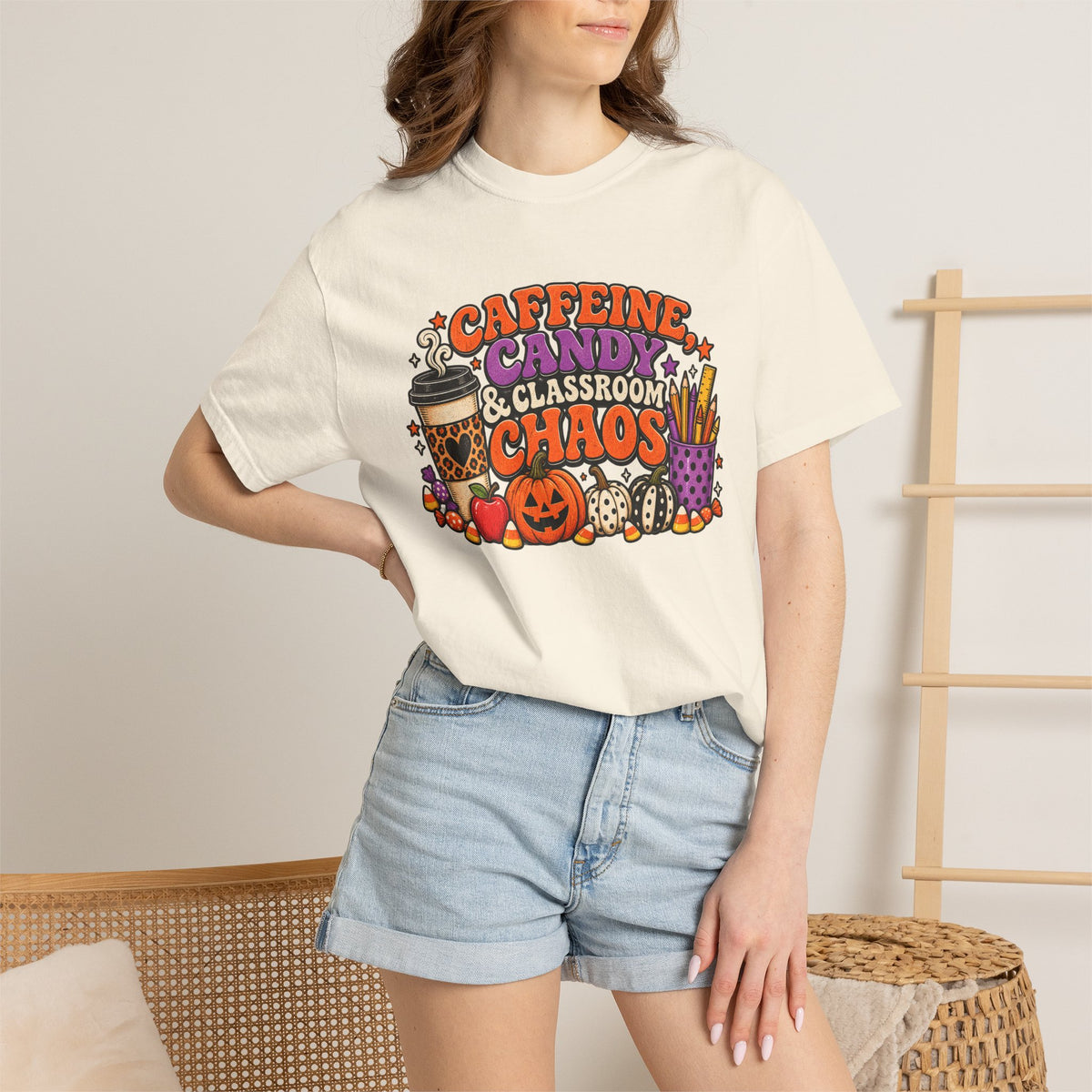 Caffeine, Candy & Classroom Chaos Tee | Halloween Teacher Shirt