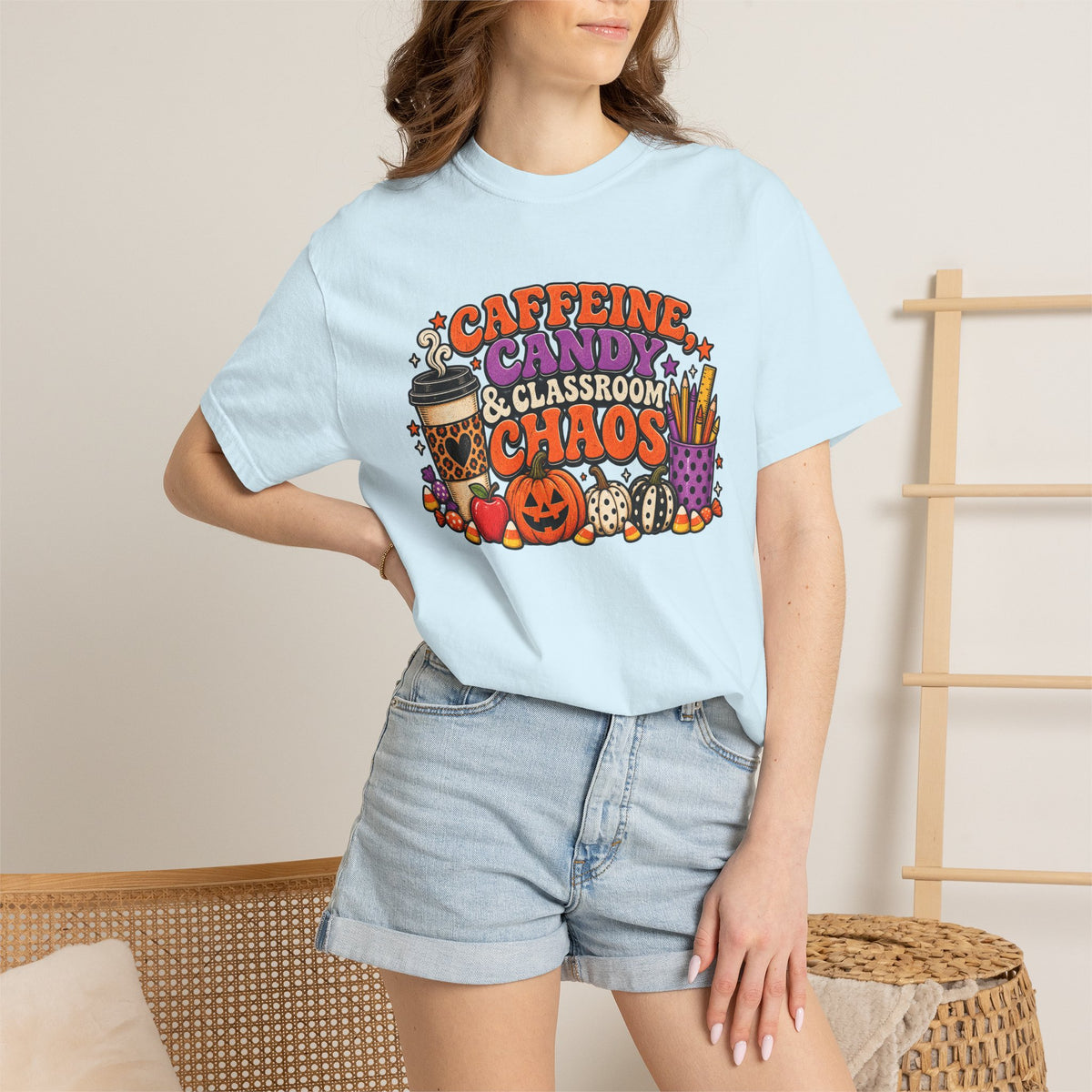 Caffeine, Candy & Classroom Chaos Tee | Halloween Teacher Shirt