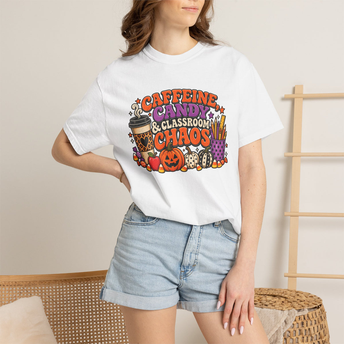 Caffeine, Candy & Classroom Chaos Tee | Halloween Teacher Shirt