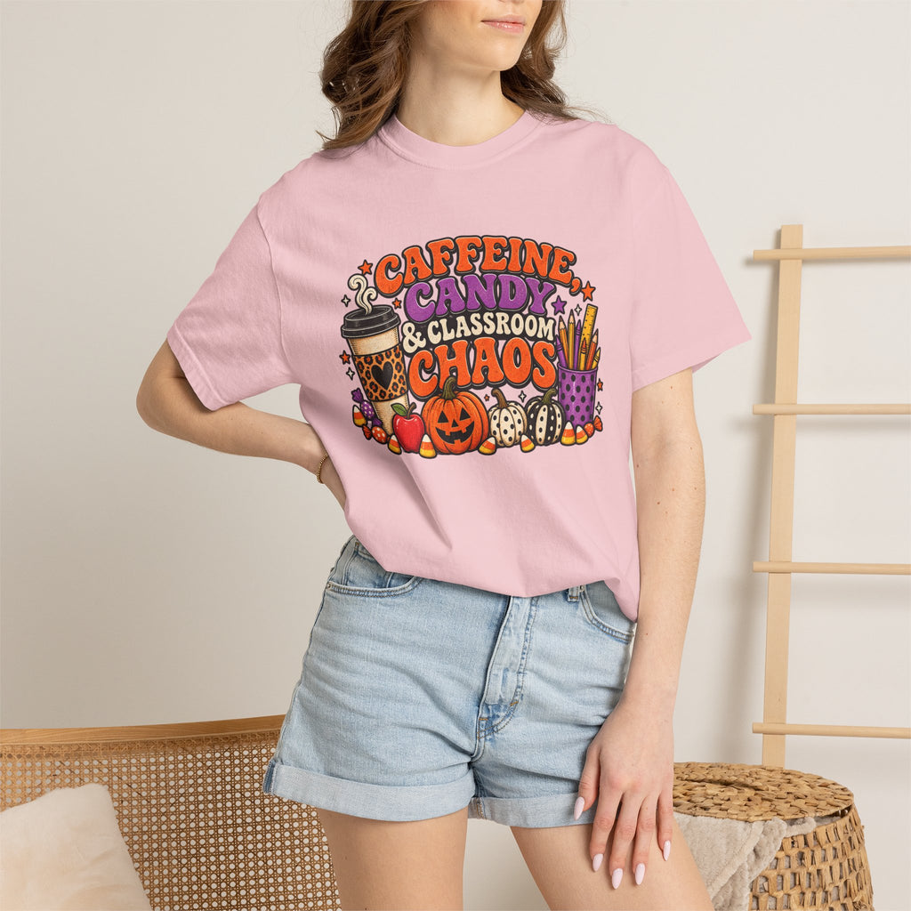 Caffeine, Candy & Classroom Chaos Tee | Halloween Teacher Shirt